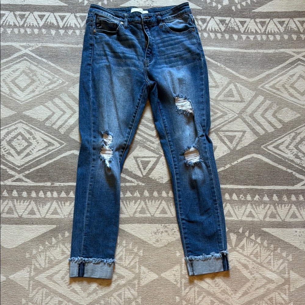 KanCan Blue Ankle Cropped Distressed Jeans
